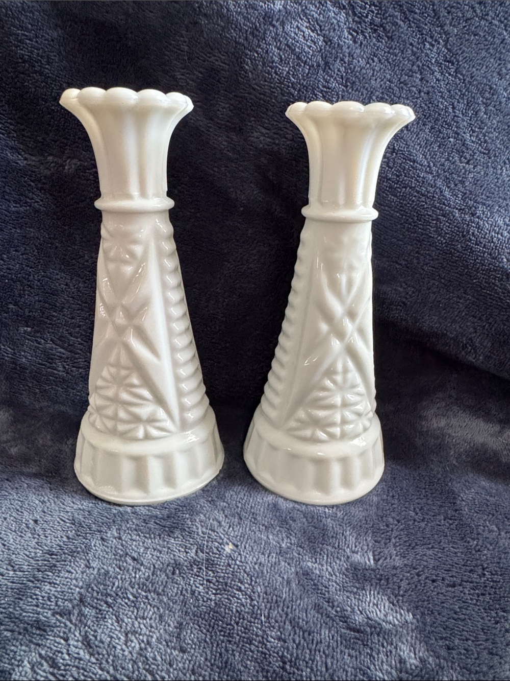 Pair of White Milk Glass Bud Vases - Classic